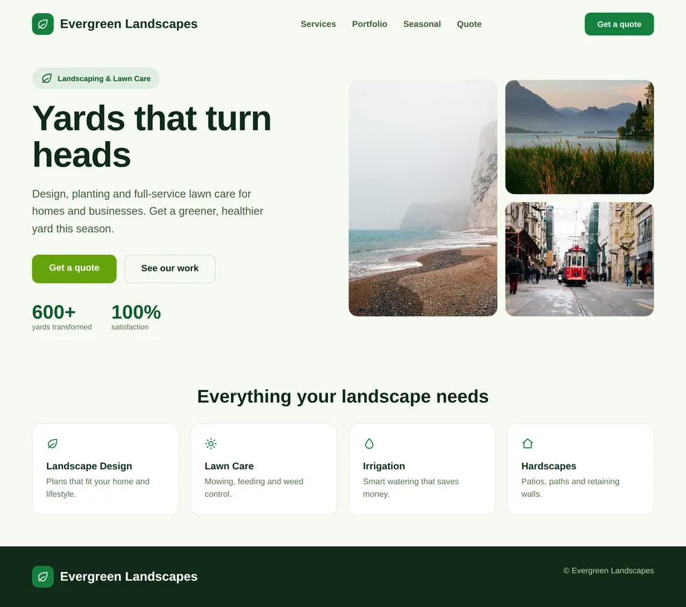 Evergreen Landscapes website preview