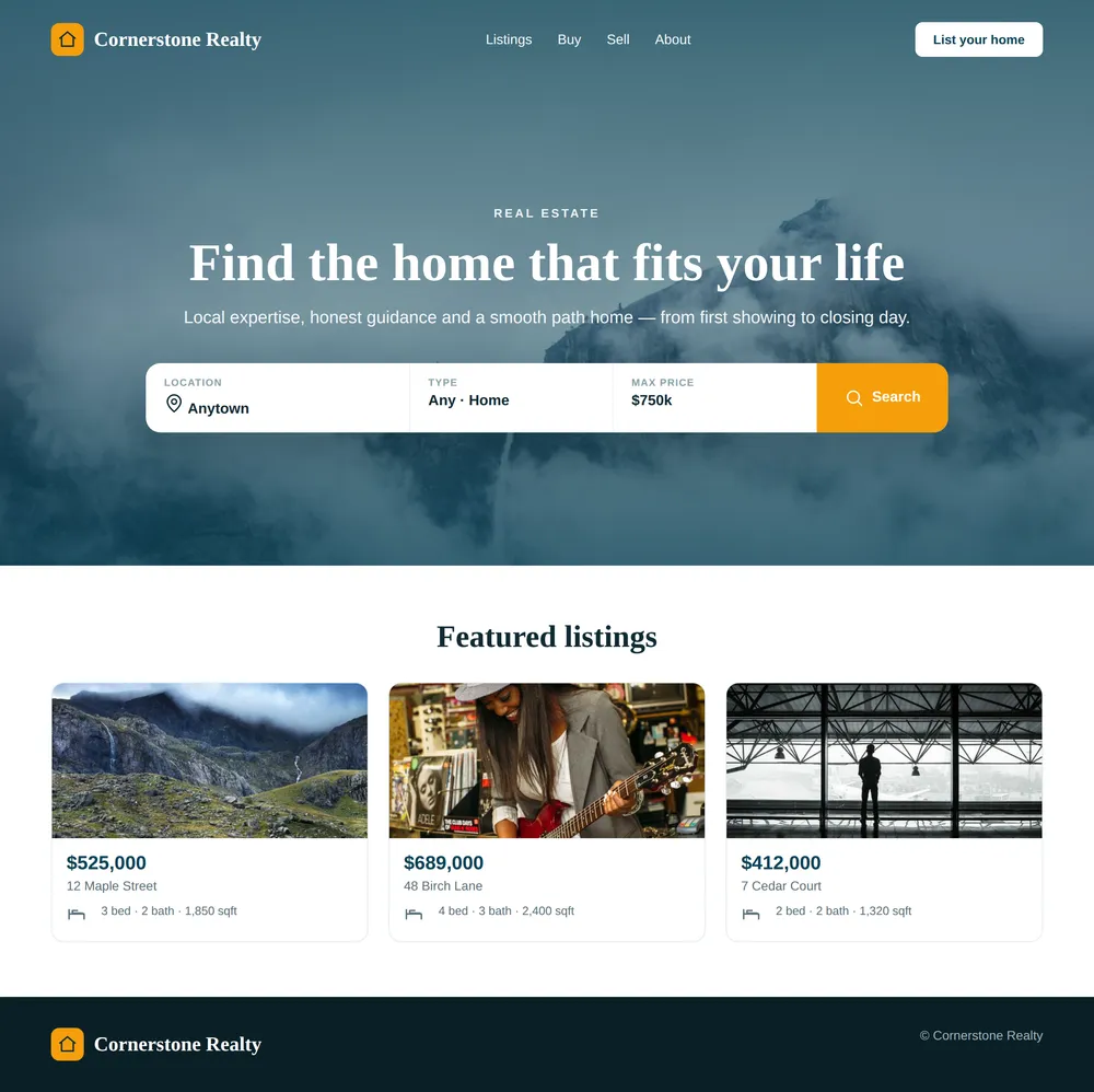 Cornerstone Realty website preview