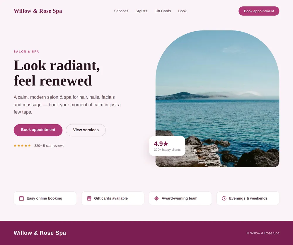 Willow & Rose Spa website preview